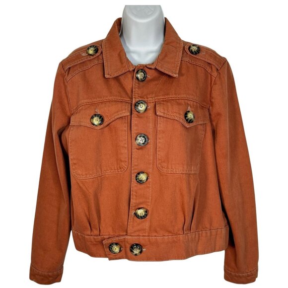 Free People Eisenhower Denim Jacket Boxy Fit Terracotta Orange Small - Picture 8 of 15